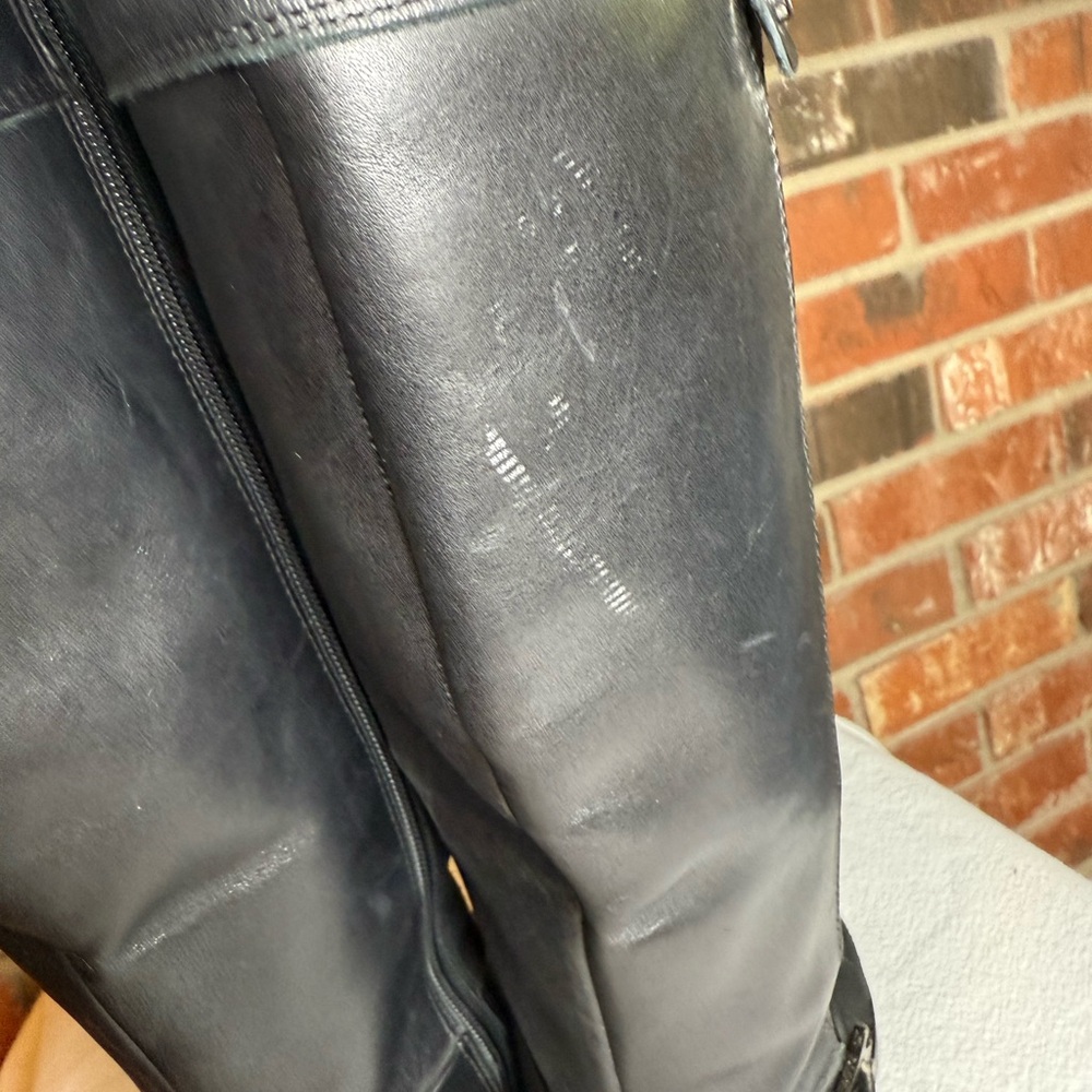 Edgy Vince Camuto Riding Boot Blk Leather & Suede Biker Riding Knee High MOTO - Picture 6 of 13